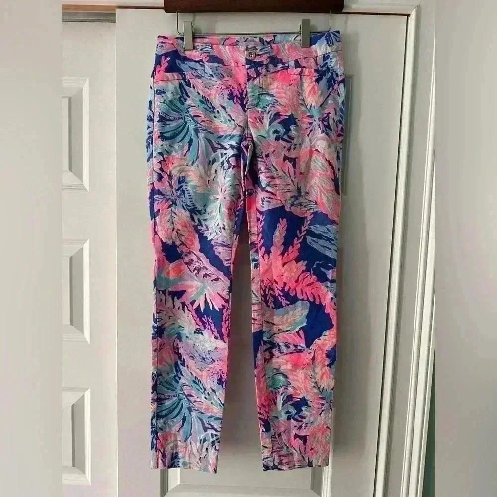 Lilly Pulitzer Kelly Ankle Stretch Pant Multicolor Sealife Beach Women's Size 2